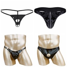 Herren Slip Wetlook String Tanga Ouvertslip Dessous Lackleder Panties Unterhose