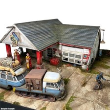 Alte Amerika Tankstelle an Route 66 in 1:24 - Bausatz aus Holz bauen & bemalen