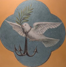 Heiliger Geist, Öl auf Leinen, um 1850. gerahmt, Taube mit Ölzweig und Anker