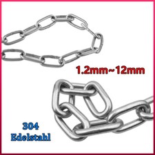 304 Edelstahlkette 1.2mm - 12mm Rundstahlkette Gliederkette langer/Kurzer Ring