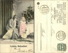 WEIHNACHTEN: Nikolaus Weihnachtsmann langer Bart, Mädchen u. Puppe col. 1903