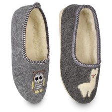 Damen gefütterte Hausschuh Lama Eule Stickerei Kuschel-Ballerina Gr. 35-42 Dijon