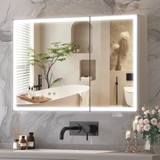 Großer Aluminium-LED-Badezimmerspiegelschrank mit Antibeschlagfunktion, 90x60 cm