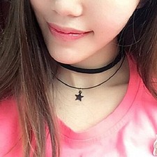 Choker schwarz Stern Gothic Collier Halsband Doppel Kette Kropfband Halskette 