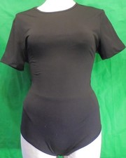 Gymnastikanzug XL schwarz runder Ausschnitt kurze Ärmel im Schritt geknöpft