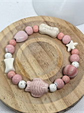 Süßes Porzellan Keramik Armband Stretcharmband rosa weiß Fisch Stern Knochen