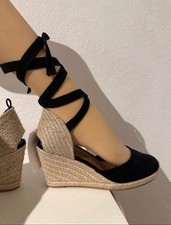 H+M Keilabsatz Wedges Espadrilles Plateau 40 Schwarz 50er 60er Jahre Rockabilly 