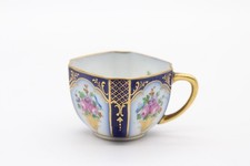 Antike Fraureuth Mokkatasse Blumen Kobaltblau Golddekor aus Porzellan H 4 cm