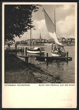 Travemünde, Ansichtskarte, Blick vom Priwall auf die Stadt 