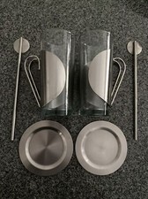 Teegläser, Metall-Edelstahl,mit Untersetzer und Trinklöffel, ohne Verpackung