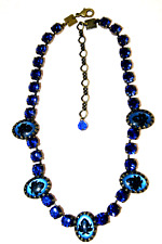 Konplott Kette Opalglas mit Blumenornamente Strass bronze blau Einzelstück neu