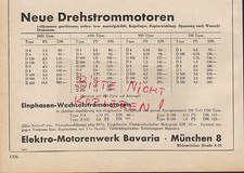 MÜNCHEN, Werbung 1950, Elektro-Motoren-Werk Bavaria Einphasen-Wechselstrom-Motor