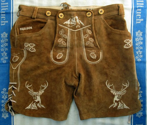 Bestickte braune lederhose - bestickte,