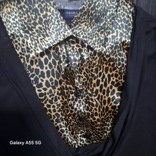 Damen T-Shirt 2-Lagen Oberteil Bluse Leo-Print-Optik Schwarz Beige Gr. 42