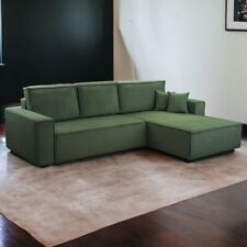 Wohnlandschaft Ecksofa Genua Cord Dunkelgrün mit Schlaffunktion Bett universell