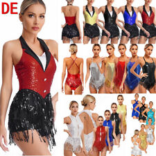 DE Latein Kleid Damen Turnierkleid Ärmellos Pailletten Tanzkleid Glänzend Party