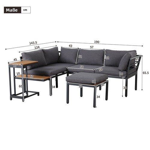 Lounge set grau stahl wpc - stahl,