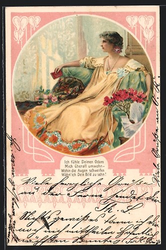 Lithographie dame langem - dame,