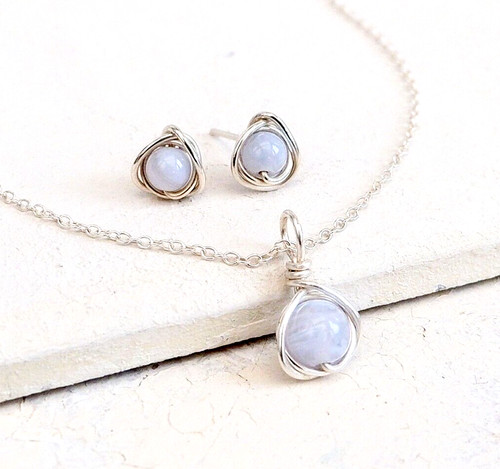 Blaue spitze achat halskette - spitze,