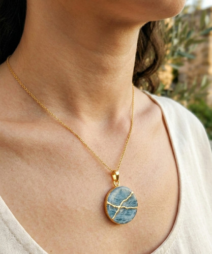 Aquamarin halskette kintsugi - aquamarin,