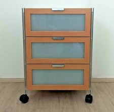 Rollcontainer mit 3 Schubladen Glasfront Buche