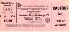 Ticket DFB Pokal Hannover 96 - Hamburger SV HSV 12.12.70 Deutschland.