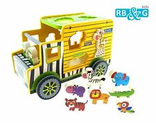RB&G SAFARI-TRUCK Holzspielzeug Lern und Motorikspielzeug Steckspiel Zoo Tiere