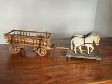 Seltenes großes Antikes Pferdegespann 87cm Spielzeug Holz Eisenbeschläge um 1920