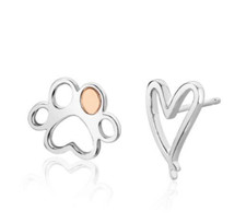 Clogau Ohrringe Silber & 9 kt Rotgold Pfotenabdrücke auf meinem Herzen 23 £ Rabatt auf Wales neu