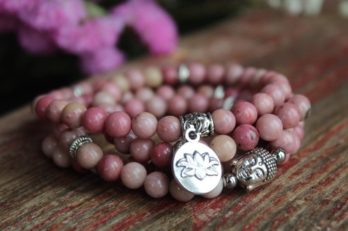 108 armband mala rhodonit - rhodonit, 6mm