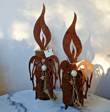 2 Rost-Dekokerzen TEELICHT, rostige Flammen &Engelsflügel, UNIKATE HANDMADE NEU