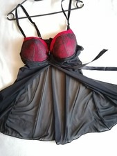 Dessous-Kleidchen mit Spitze - schwarz/rot - sexy - Damen Gr. M (80B)