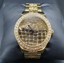 GUESS W0236L2 Damenuhr Croco Glam - Edelstahl gold, Mit Steinchen, Mineralglas
