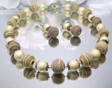 2er Schmuckset Halskette Ohrringe Fimo Perle braun beige Acryl beige 447d
