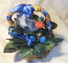 Korb mit Blumen und Vogel blau grün 15 x 17 cm Deko Ostern