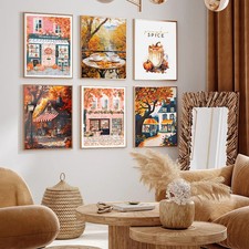 Herbst Coffee Shop Poster Kürbis Latte Wandkunst Deko Thanksgiving Geschenk