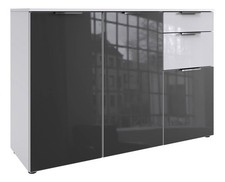Kombikommode Level Sideboard 122x41x84cm weiß / Weißglas / Grauglas 3-türig (186