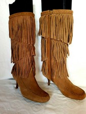 Echt Leder 37 Fransen Indianer Cognac beige braun Peeptoe Absatz Stiefel Da wS01