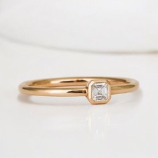 18 K Gelbgold Diamant Ring Asscher-Schliff 0,25 Kt GLI HRD Lab Grown Stapelband