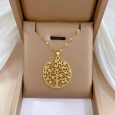 Lebensbaum Halskette Gold Edelstahl Kette Damen Baum des Lebens Anhänger Schmuck