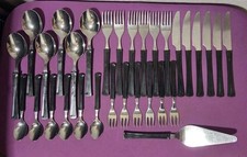 DDR 31-tlg. BESTECK schwarzer, glatter Griff / Kanten - VINTAGE OSTALGIE 