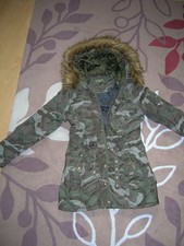 myMo Damen Parka Wintermantel Winterjacke Größe L Camouflage Grün Kapuze Fell ✨