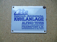 Ate Kühlanlage Alfred Teves Frankfurt/M Orig. altes Emailschild 1950er Jahre    