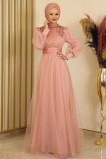 Tüllkleid Abendkleid mit Blumen Guipure-Details Abiye Abaya - RESTPOSTEN SALE