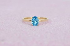 Solid 14k Gelbgold Natürlich Blau Topas Edelstein Solitaire Verlobungsring