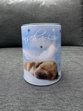 blaue Metallspardose „Wunscherfüller“ mit süßem Hunde Motiv