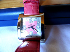 Jacques Lemans Damenuhr viereckig pink mit Sekunden- u Datumanzeige, Lederband