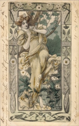 Jugendstil litho dame - jugendstil,