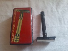 alter ROTBART Mond Extra Rasierer in Blechdose, 1930er Jahre, antique razor