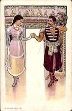 Jugendstil Künstler Ak Paar in polnischen Trachten - 10941145